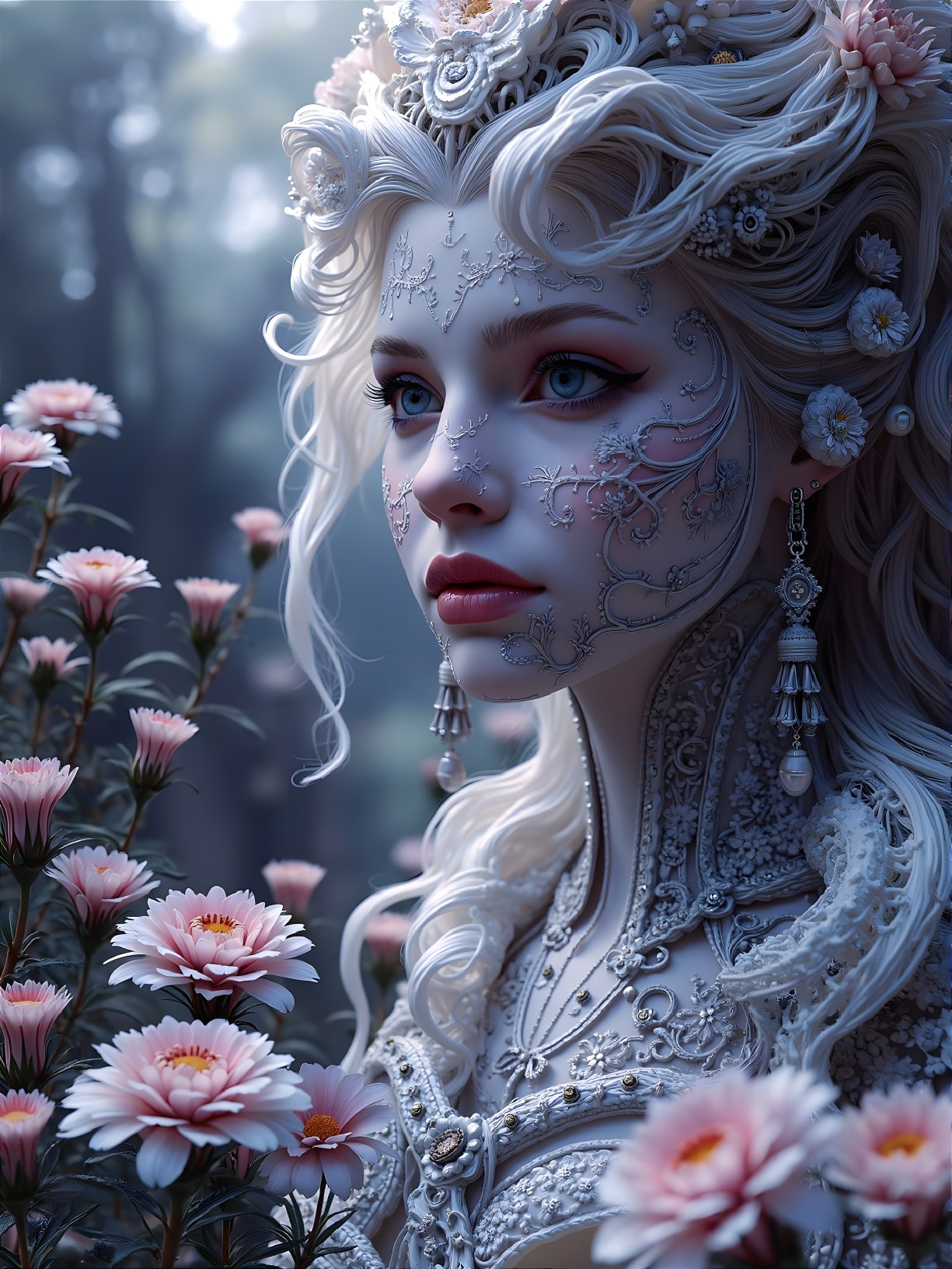 Portrait of a Young Woman Amidst Pink Flowers