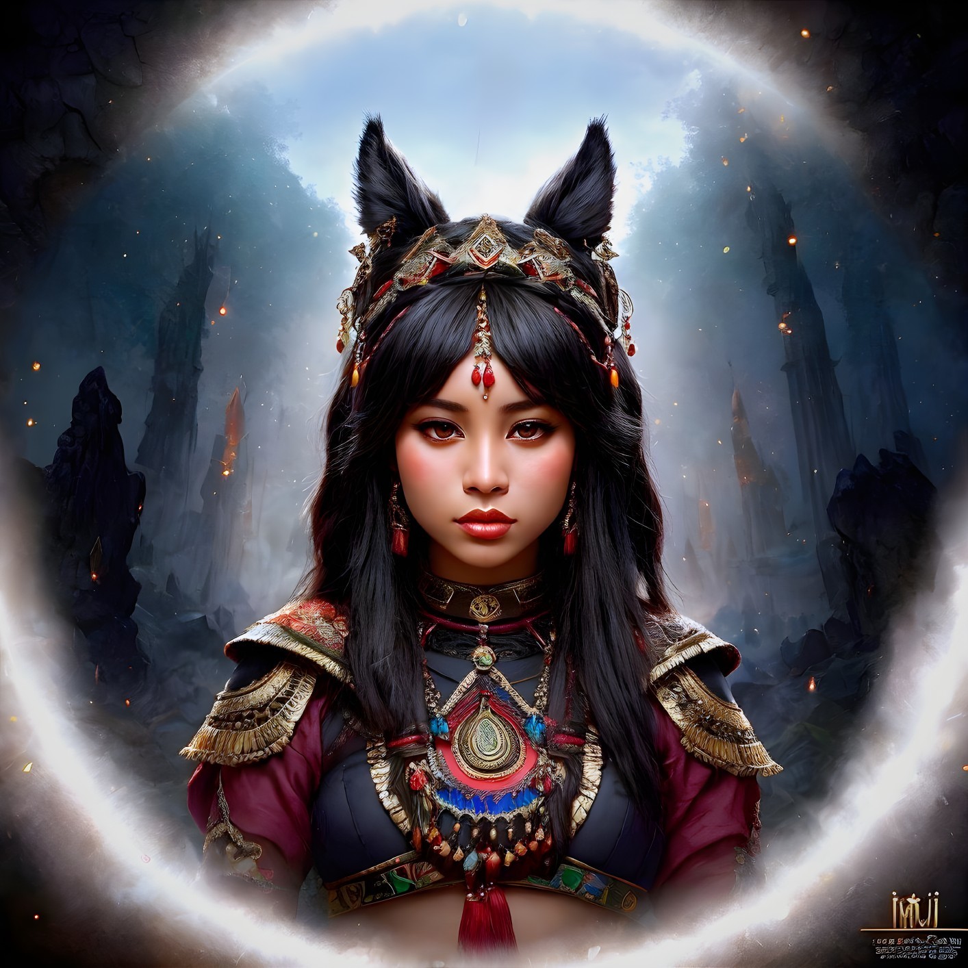Mystical Portrait of a Young Woman in Colorful Attire