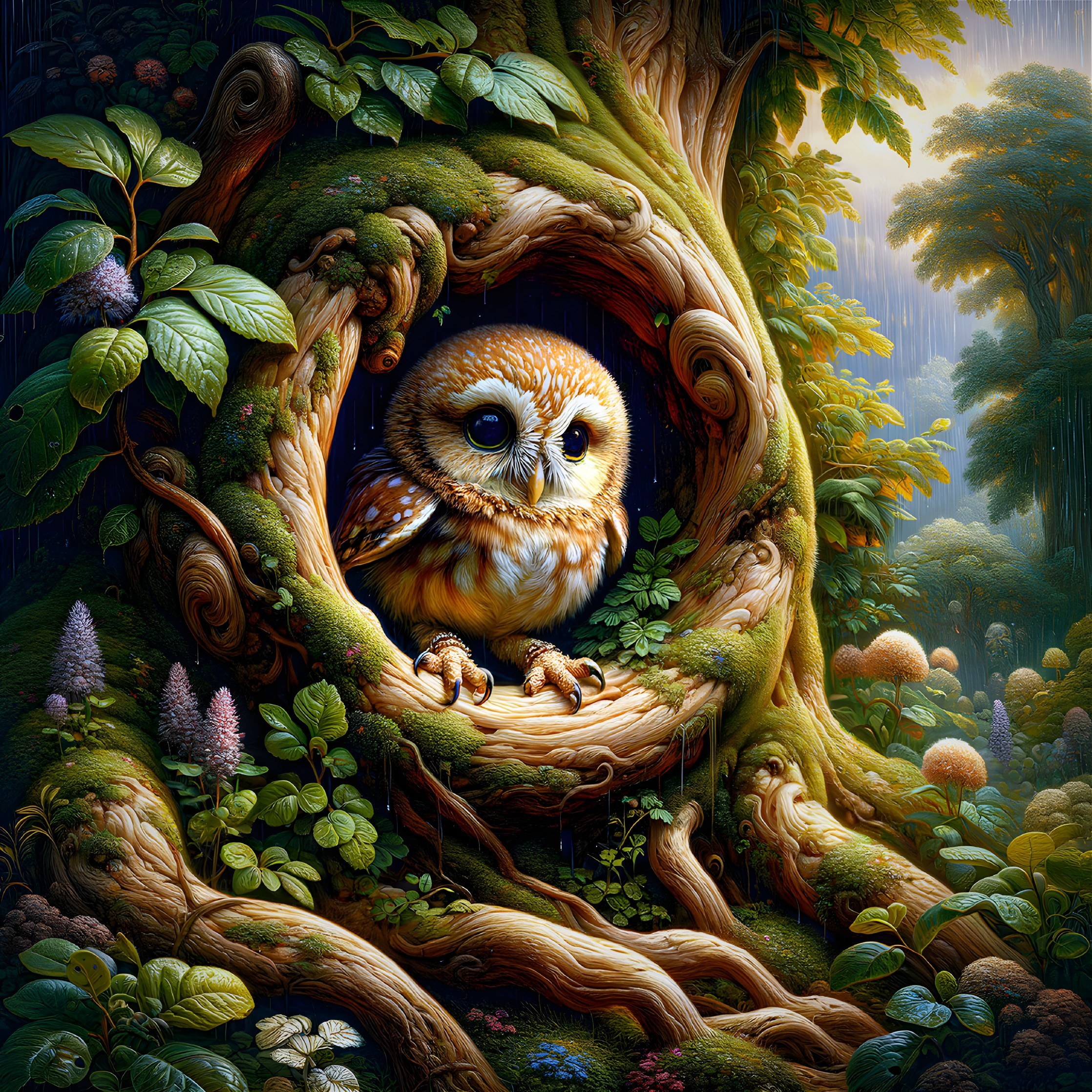 Majestic Owl Sheltered in Nature's Embrace