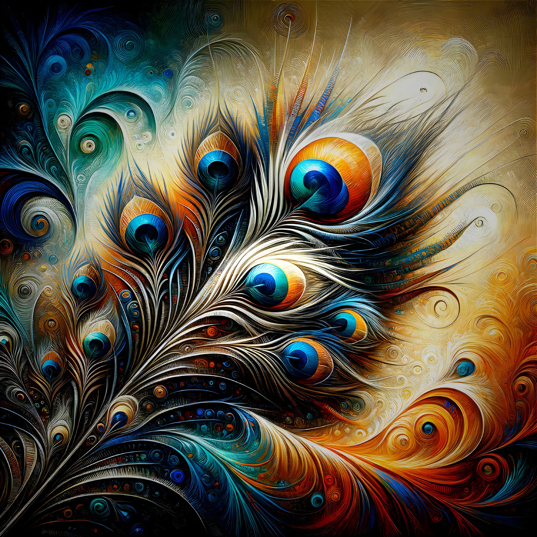Vibrant Abstract Peacock Feather Composition with Patterns