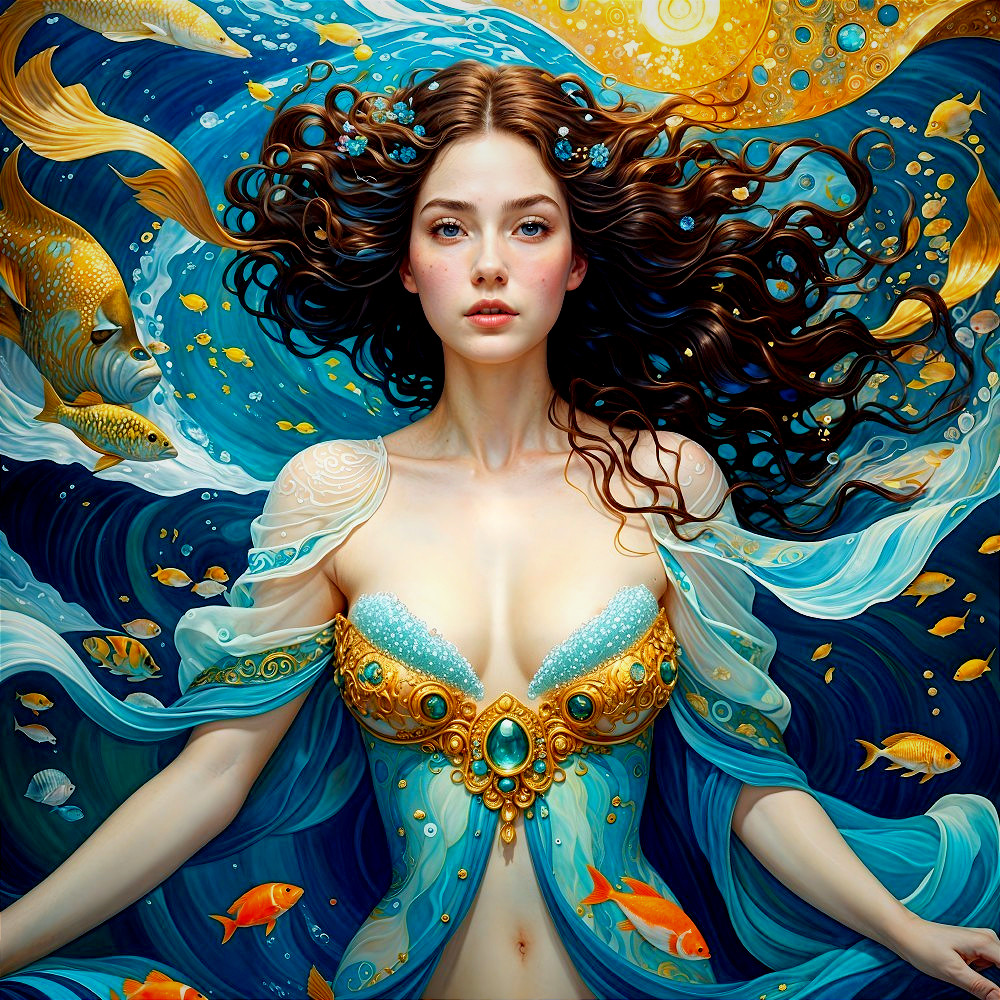 Underwater Scene with Woman in Jewel-Encrusted Top