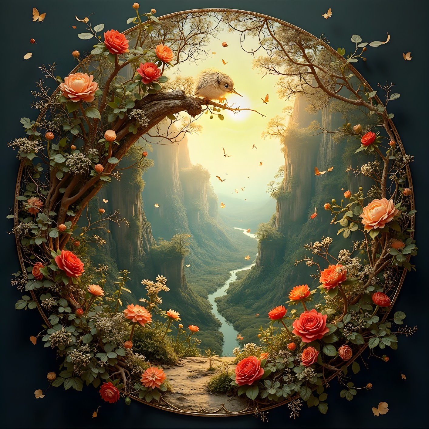 Serene Landscape with Owl and Flowing River