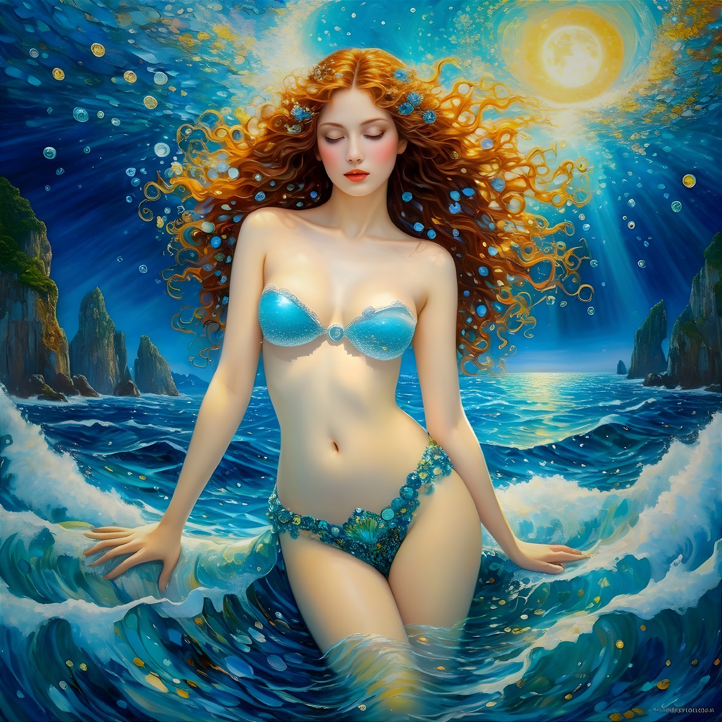 Underwater Scene with Mermaid and Vibrant Ocean Elements