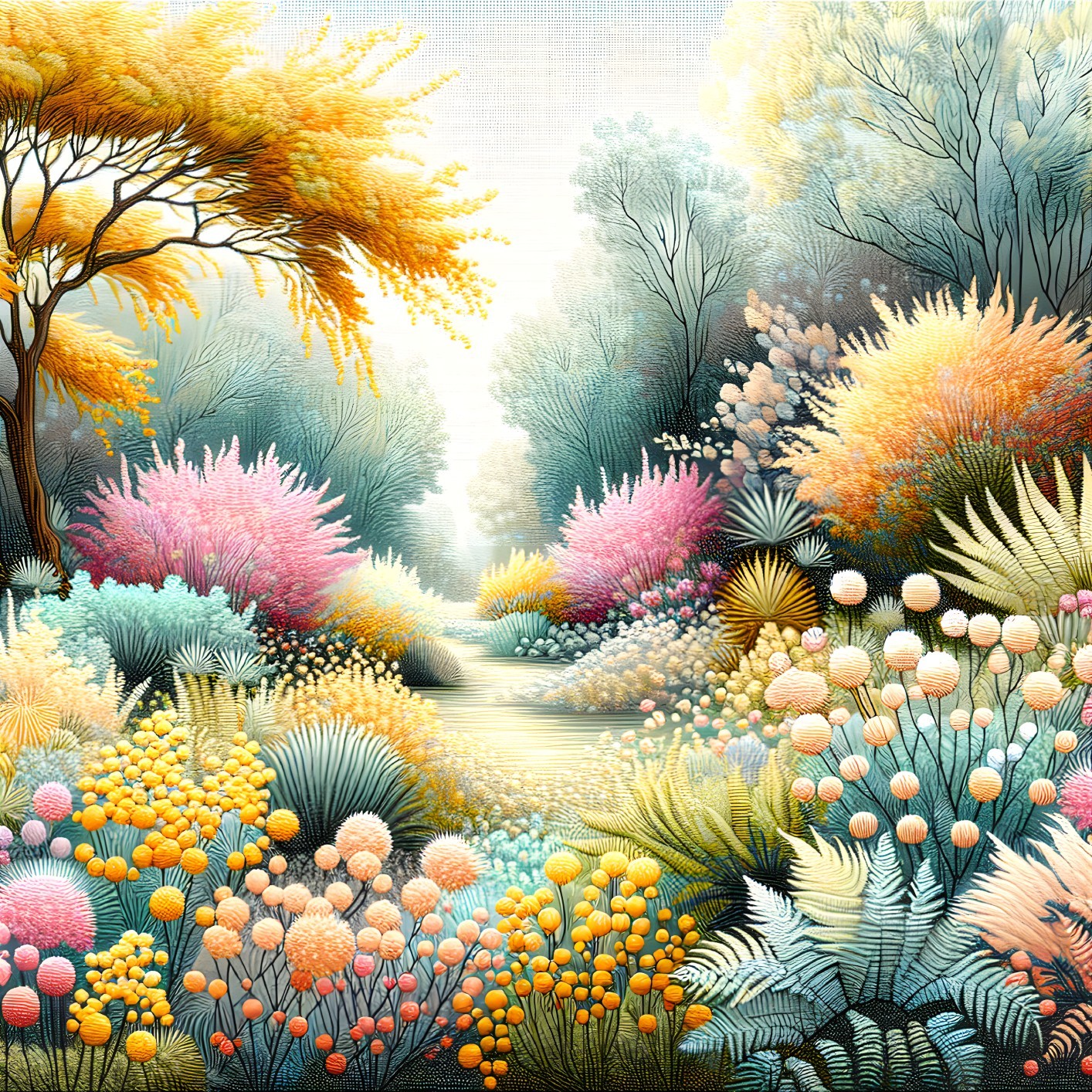 Vibrant Landscape with Colorful Flora and Lush Vegetation