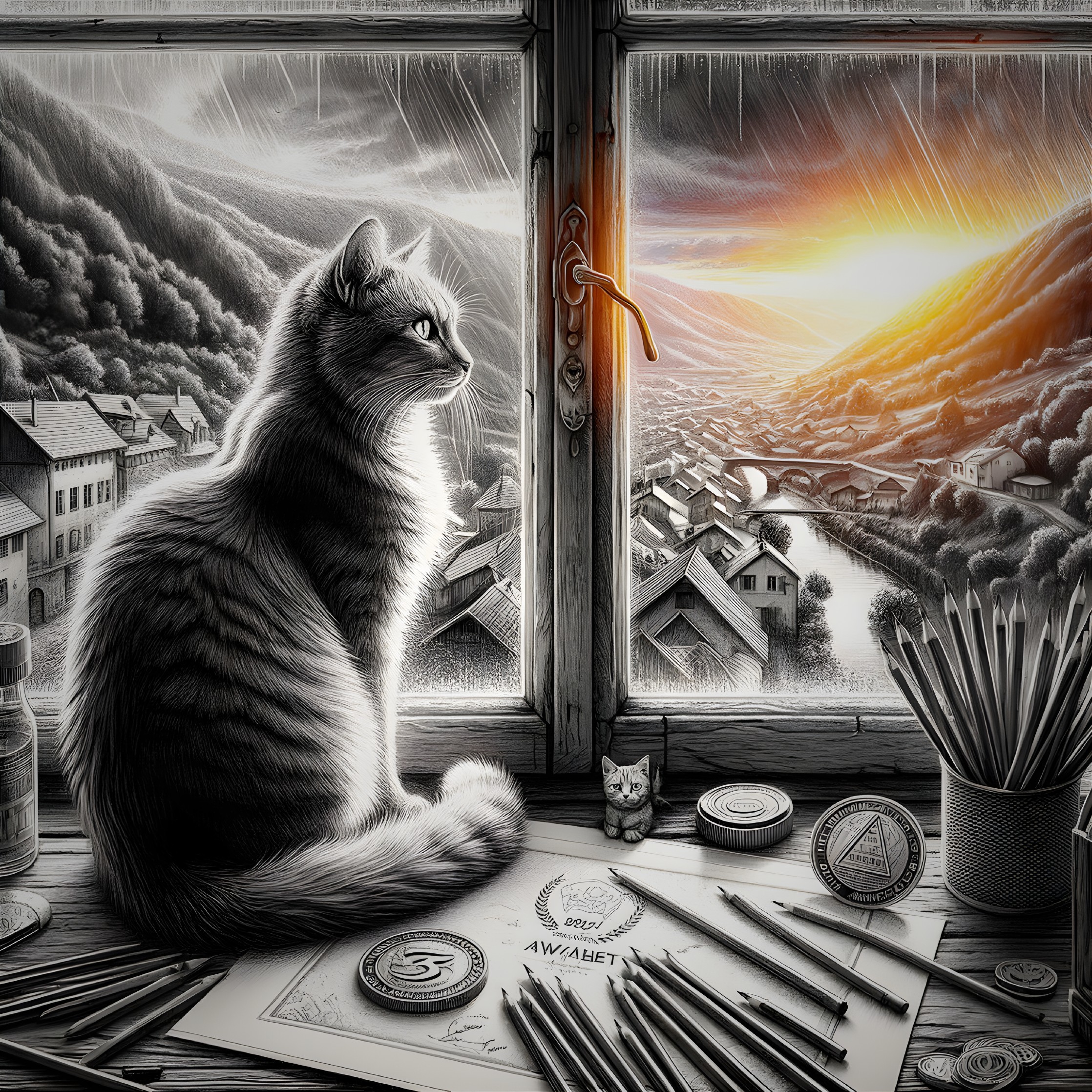 Village Cat: Intricate Lighting and Fantastic View