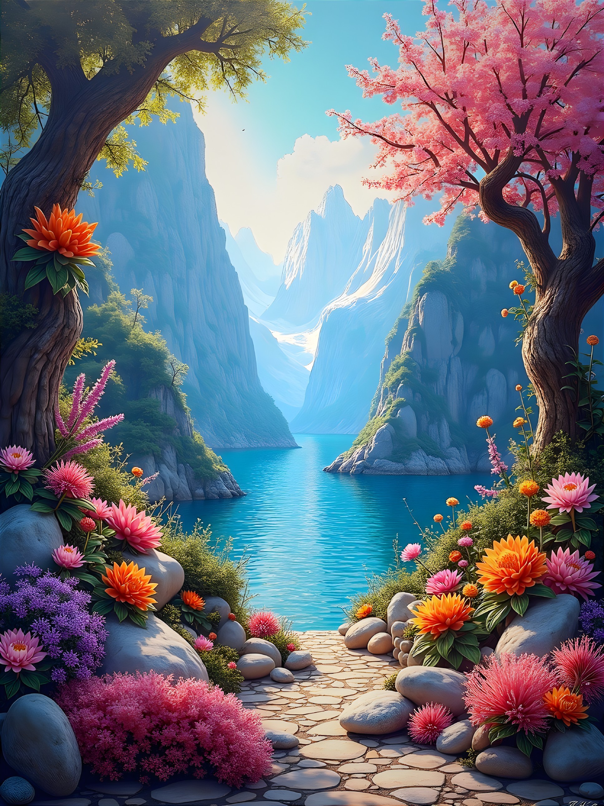 Serene Pathway Surrounded by Vibrant Nature's Beauty