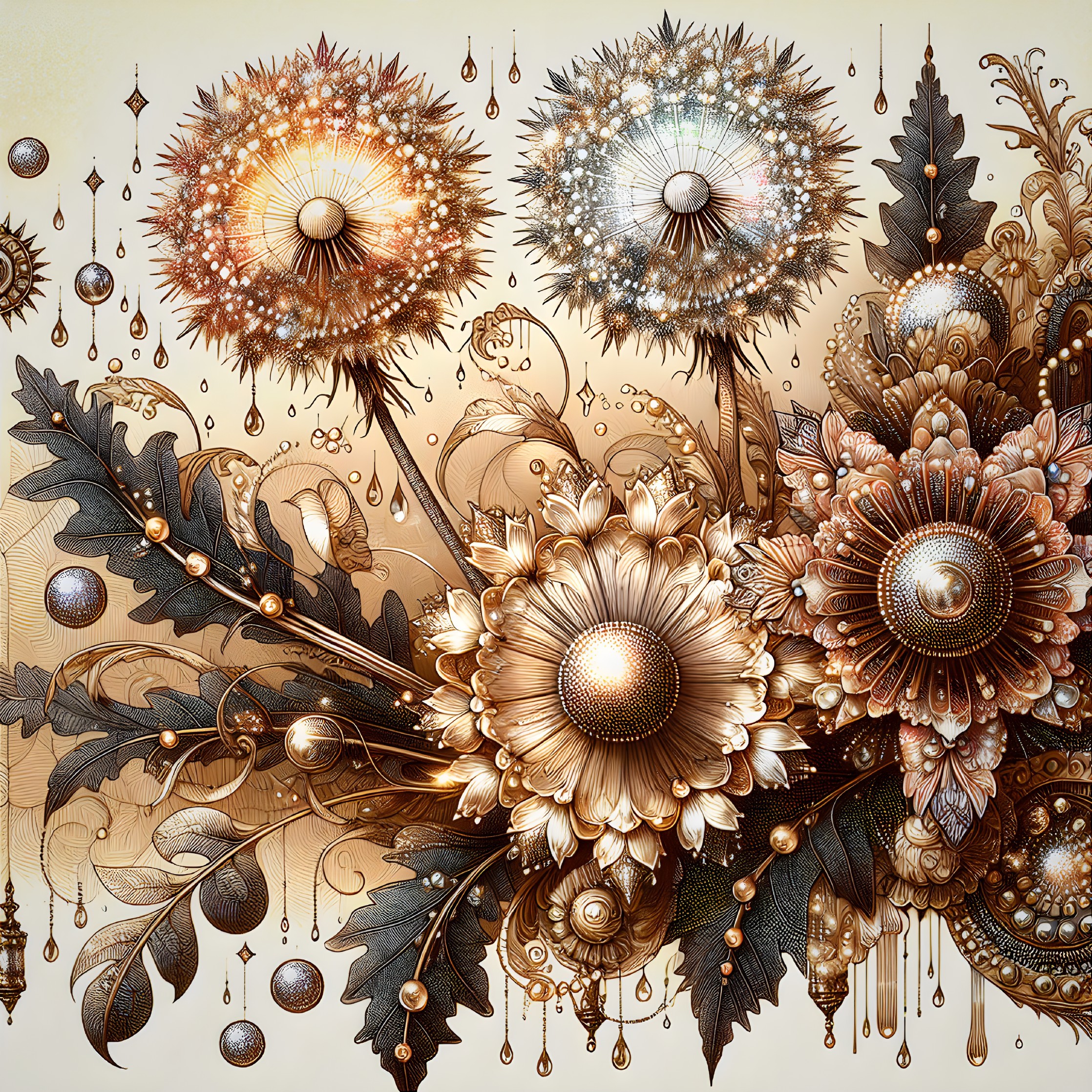 Intricate Arrangement of Gold and Copper Flowers