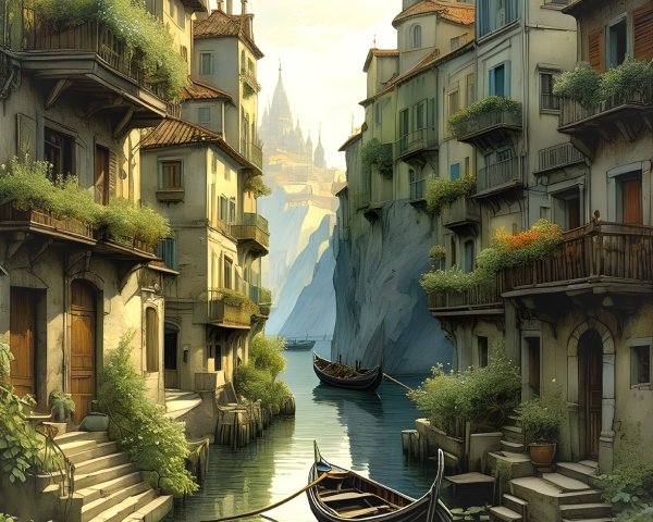 Serene Canal in Picturesque Lakeside Village