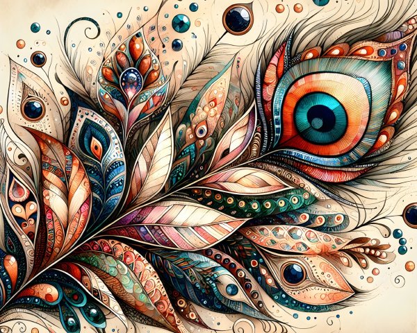 Vibrant Peacock Feather Design with Colorful Patterns