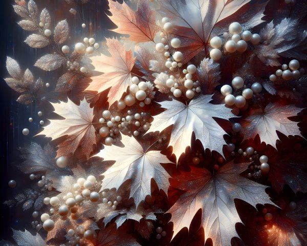 Autumn Leaves with Pearls and Dark Gradient Background