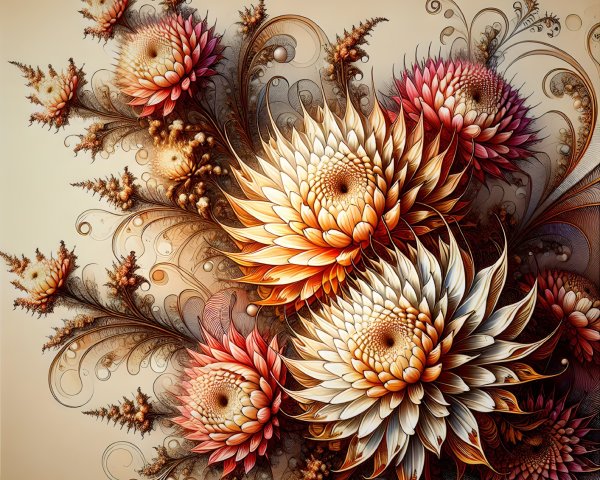 Intricate Floral Arrangement in Peach, Gold, and White