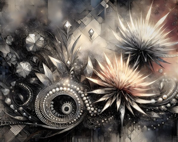 Abstract Floral and Geometric Composition with Textures