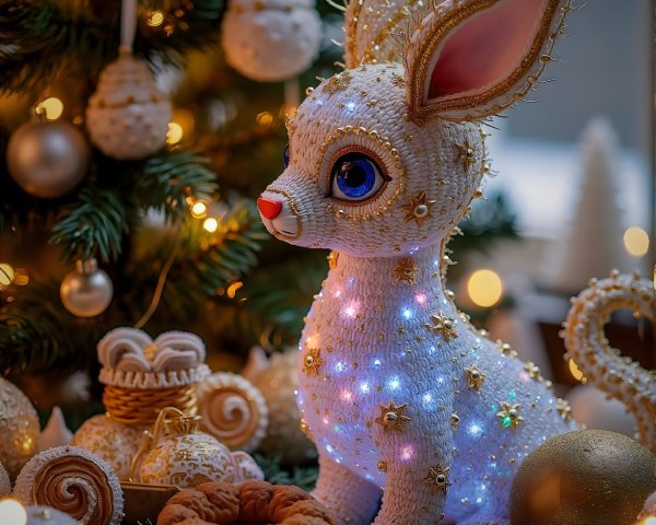 Illuminated Rabbit Figurine in Festive Holiday Setting