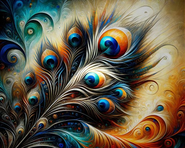 Vibrant Abstract Peacock Feather Composition with Patterns