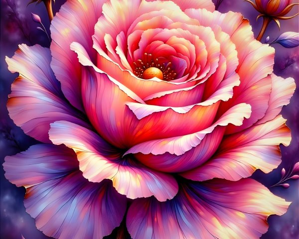 Oversized Rose with Pink and Purple Hues in Cosmic Setting