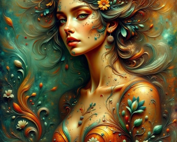 Portrait of a woman with floral hair decorations