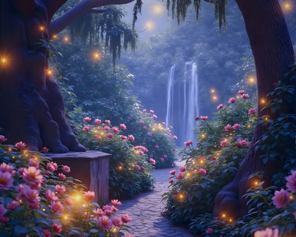 Serene Pathway in an Enchanted Garden Setting