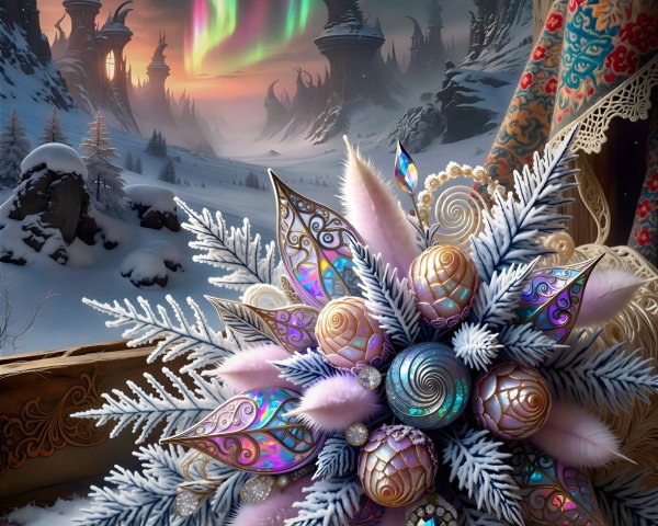 Colorful Bohemian Bouquet in an Alien Winter Scene