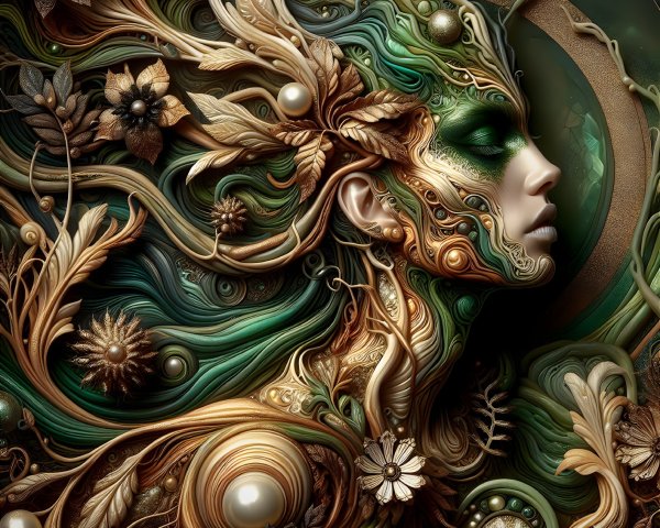 Intricate Portrait of a Female Face with Nature Elements