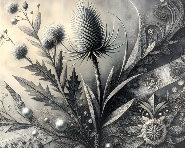 Intricate Black and White Botanical Composition with Patterns