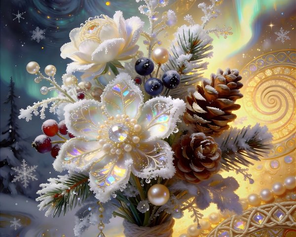 Photorealistic Winter Wonderland Bouquet Painting