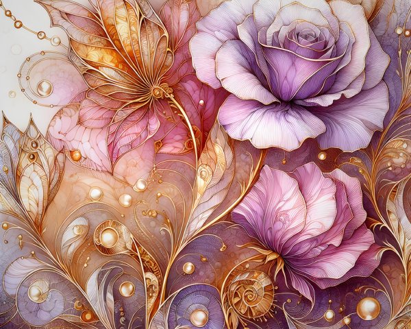 Intricate Floral Tapestry with Purple and Gold Hues