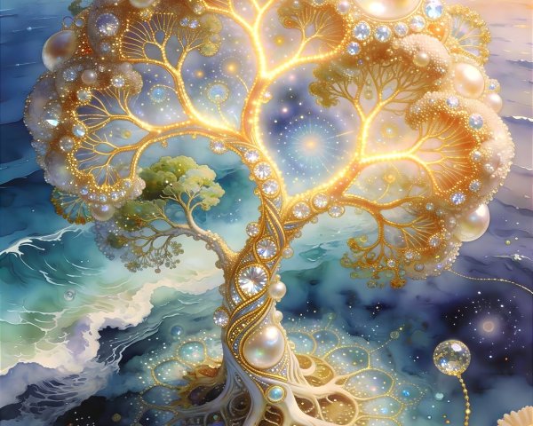 Shimmering Ocean Tree with Pearls and Diamonds
