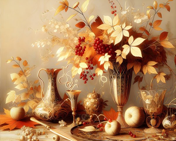 Elegant Still Life of Autumn Leaves and Grapes