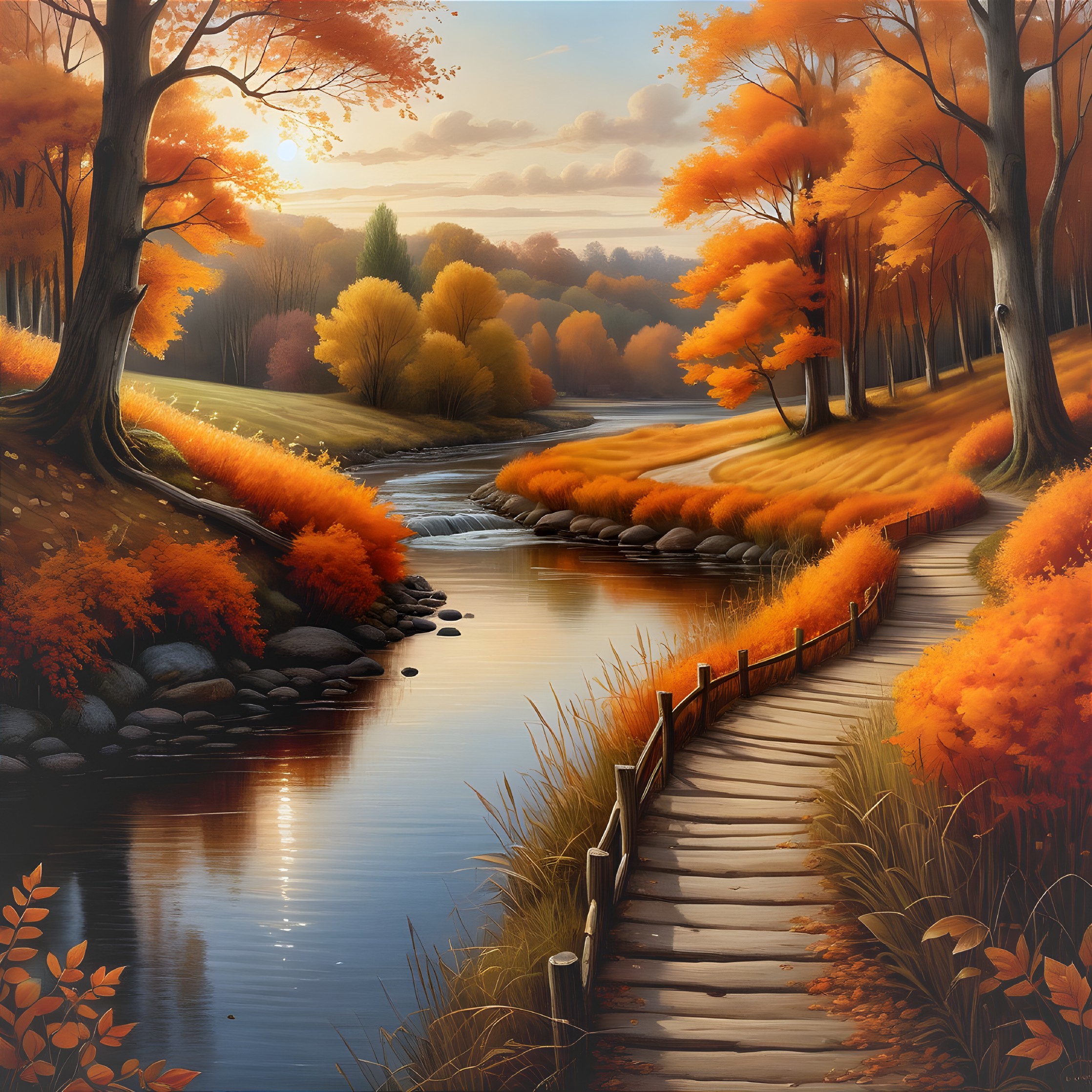 Autumn Landscape with River and Colorful Foliage