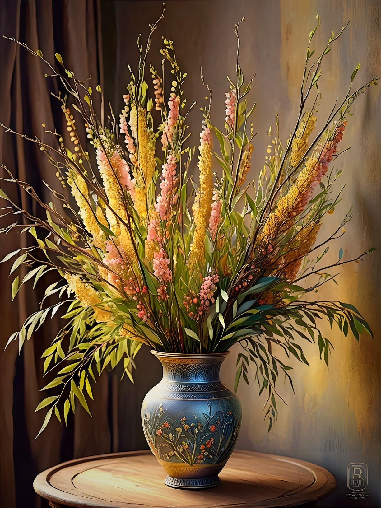 Vibrant Flower Bouquet in Decorative Vase on Table