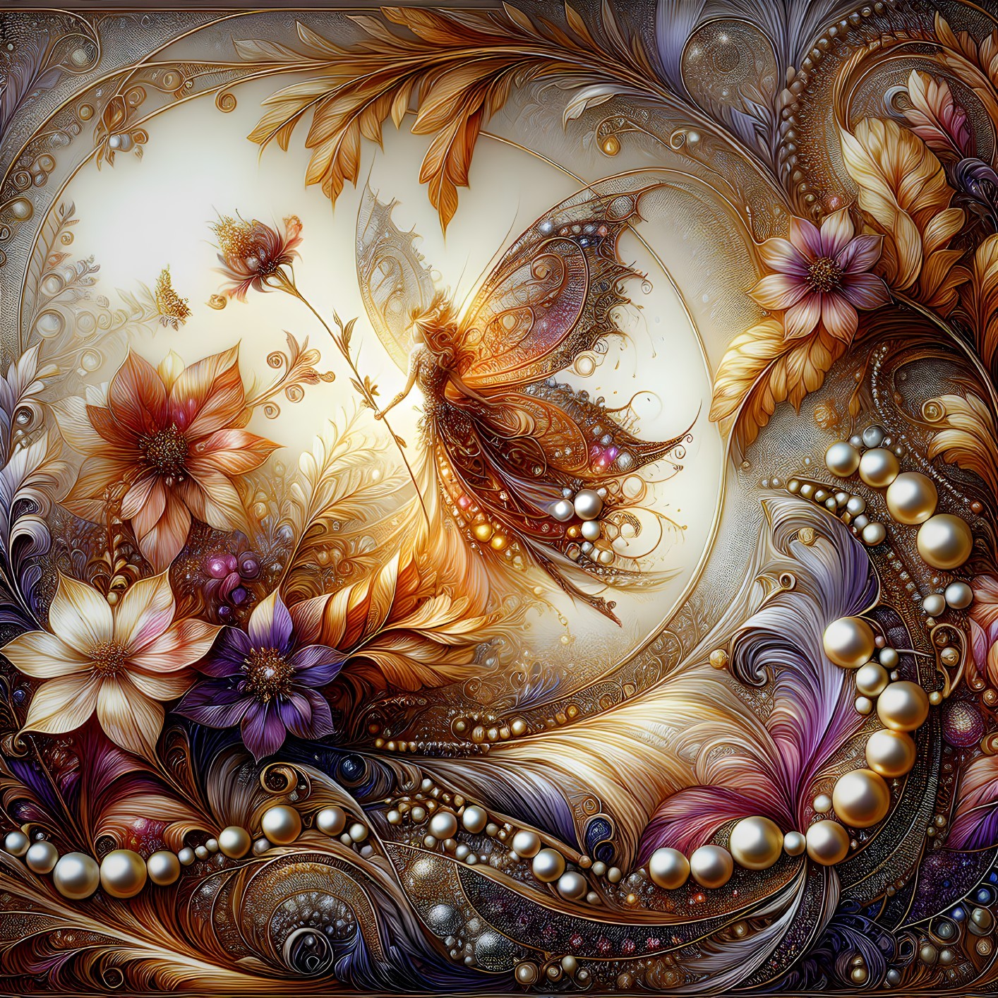 Abstract Illustration of a Fairy with Floral Patterns
