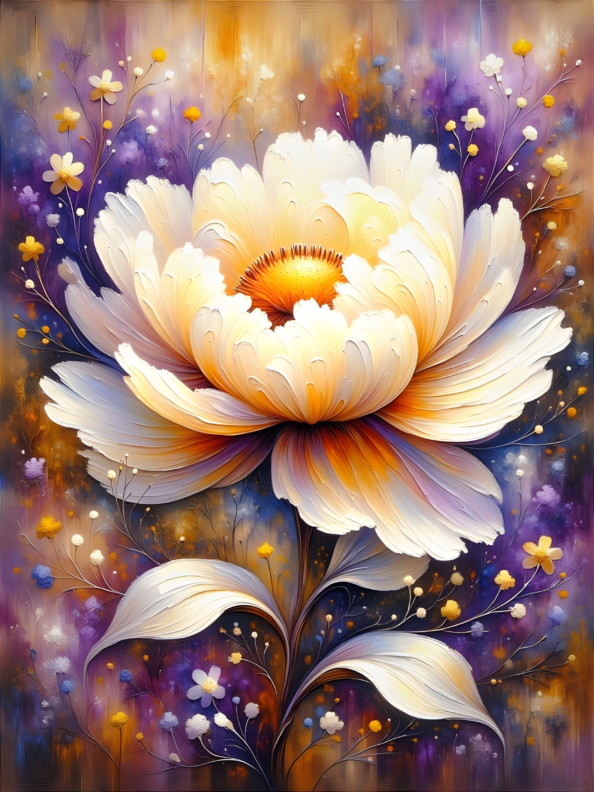 Oversized flower with layered petals in cream and orange