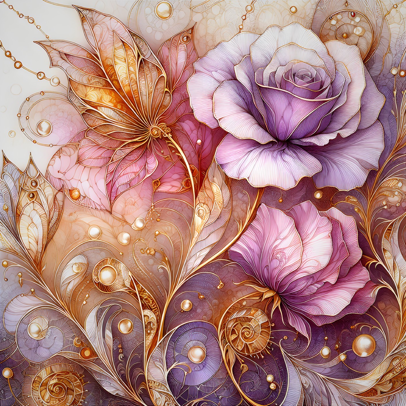 Intricate Floral Tapestry with Purple and Gold Hues