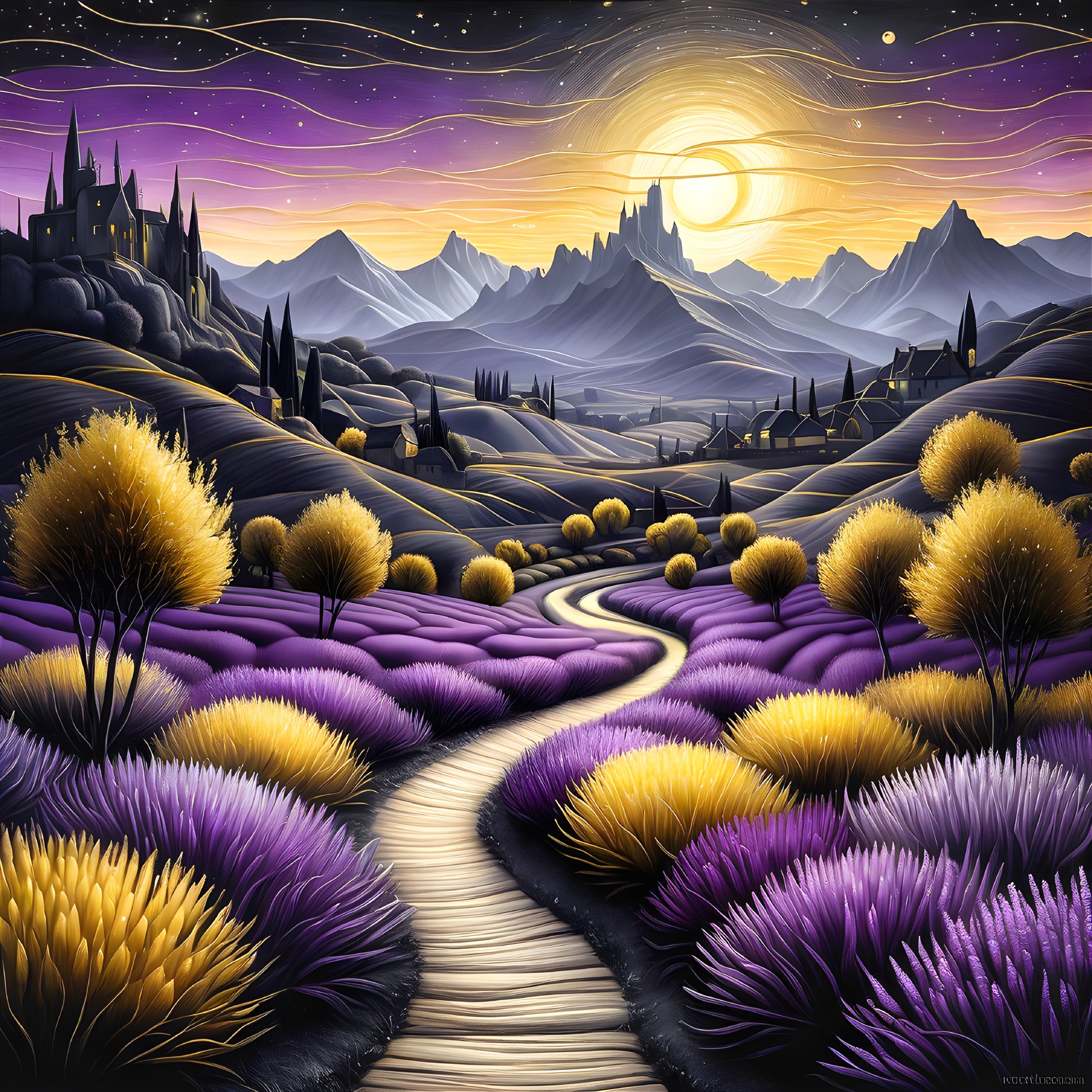 Vibrant Landscape with Rolling Hills and Majestic Mountains