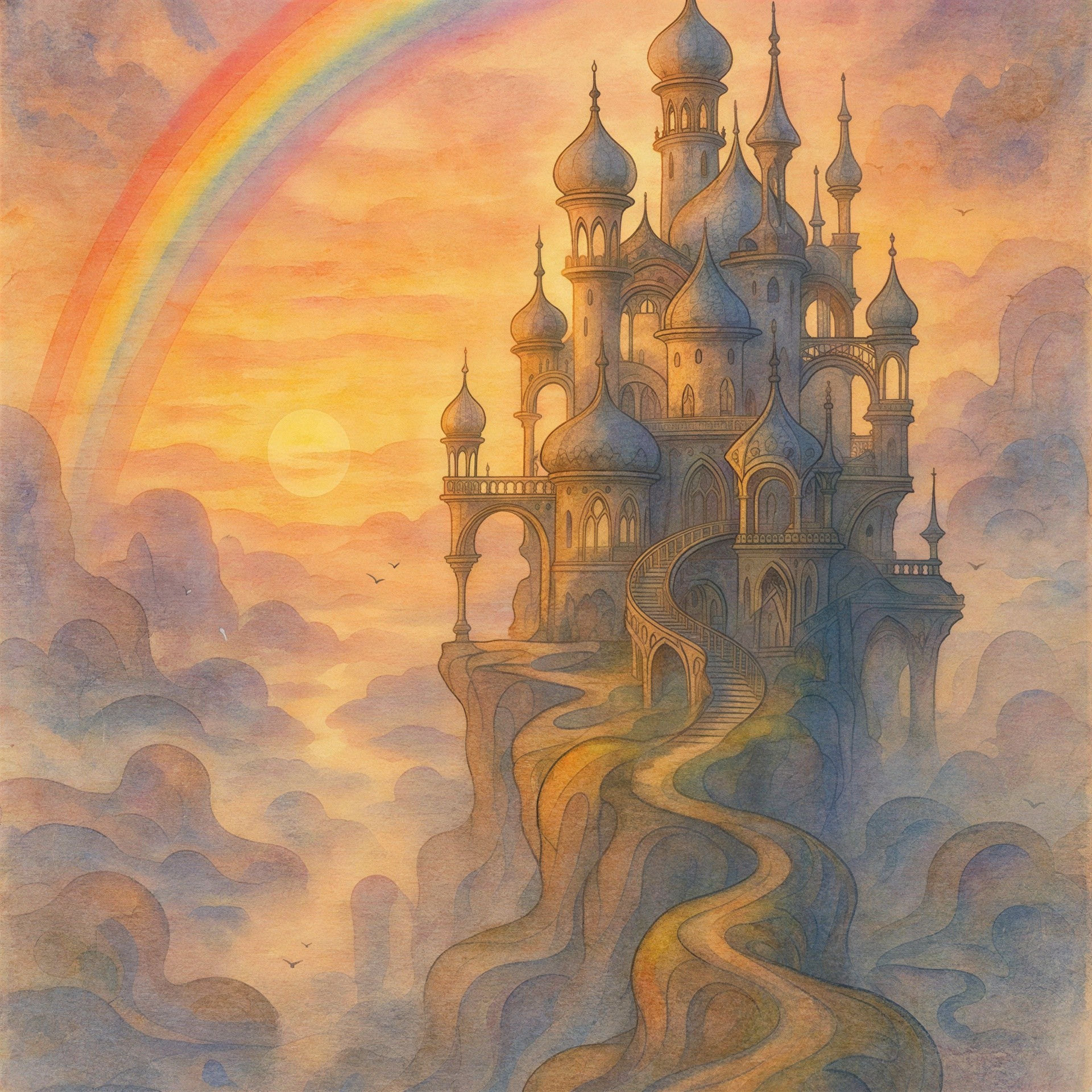 Fantastical Castle on a Cliff Above Sea of Clouds