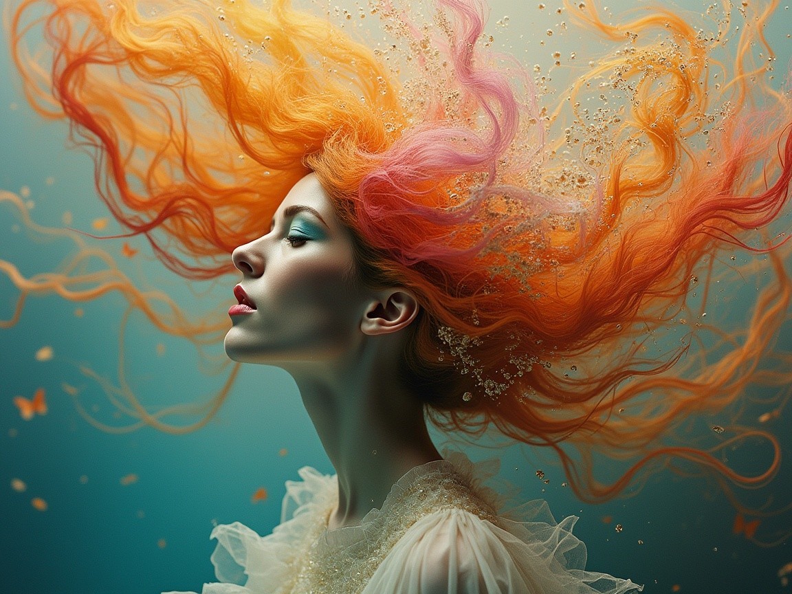 Underwater Scene with Woman and Flowing Hair