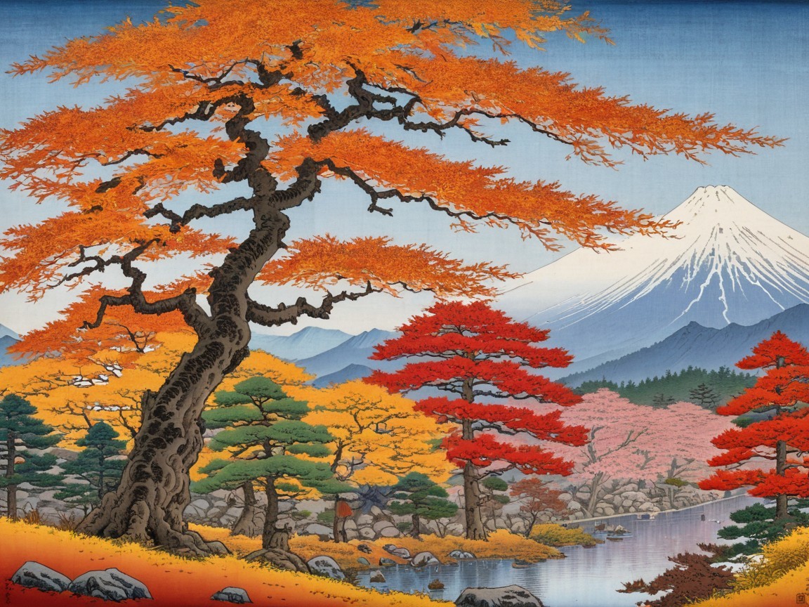 Autumn Landscape with Colorful Foliage and Mountains