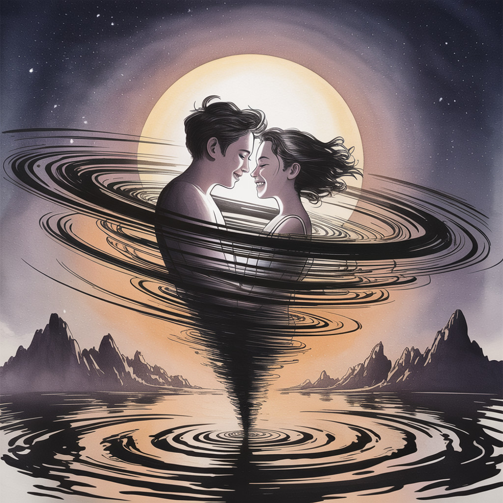 Surreal Artwork of Two Faces with Vortex Patterns