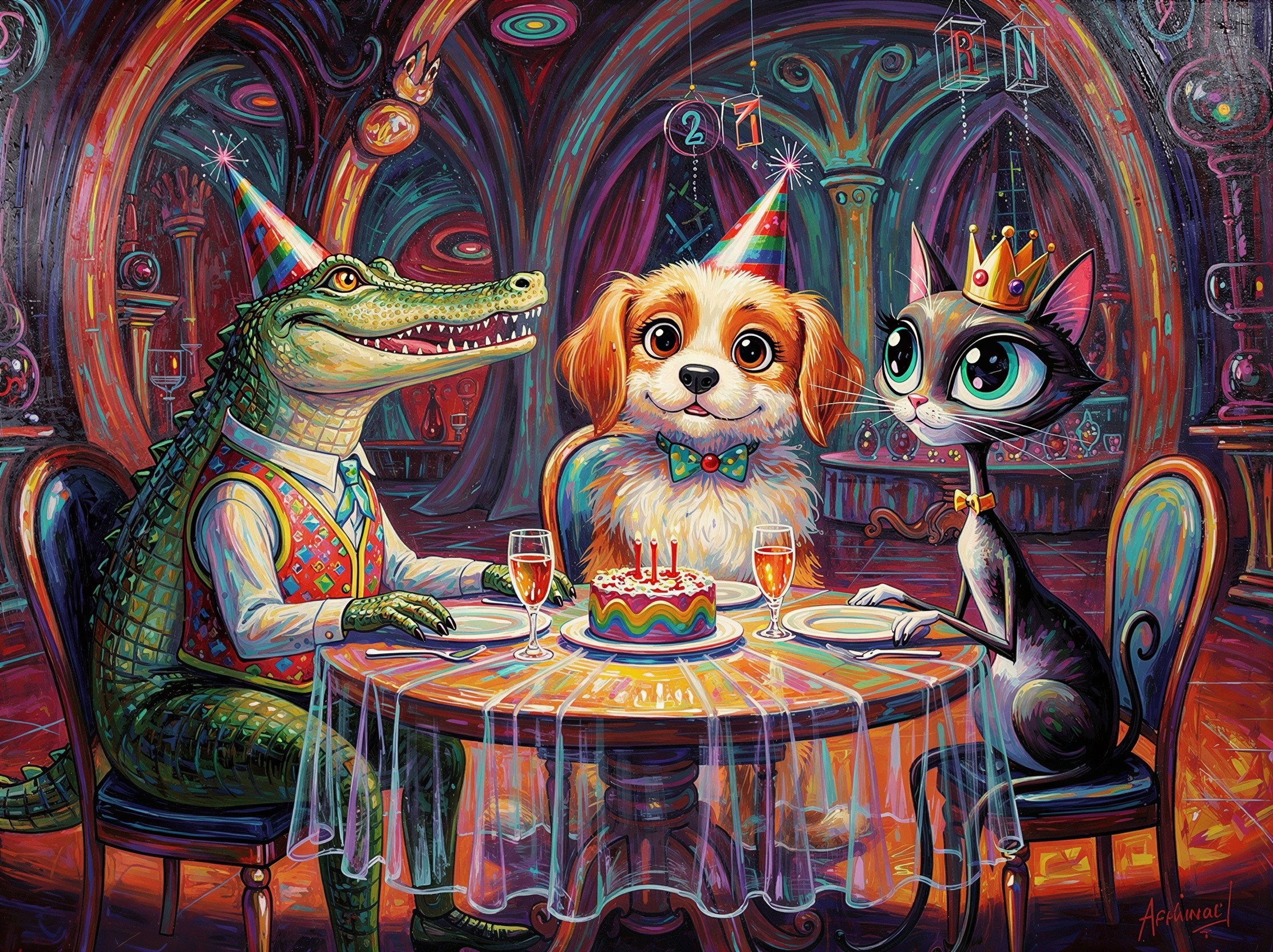 Cute Painting of Animal Friends at Birthday Party