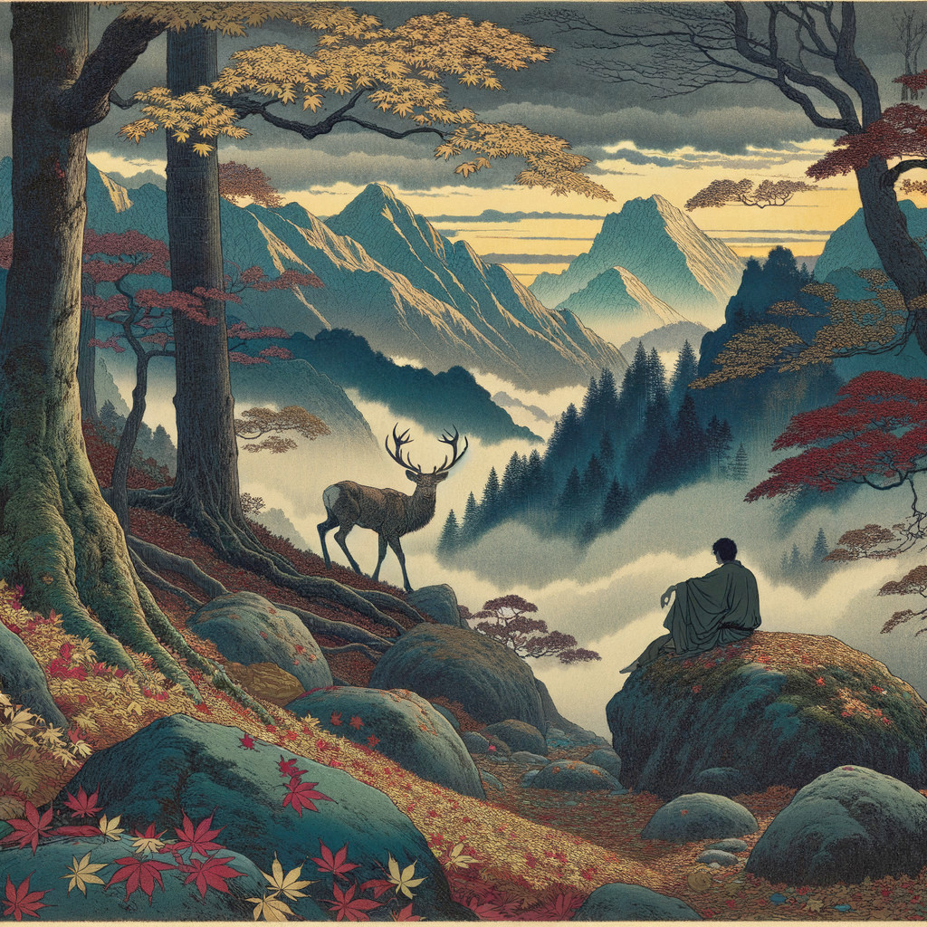 Serene Landscape with Mountains and Autumn Colors