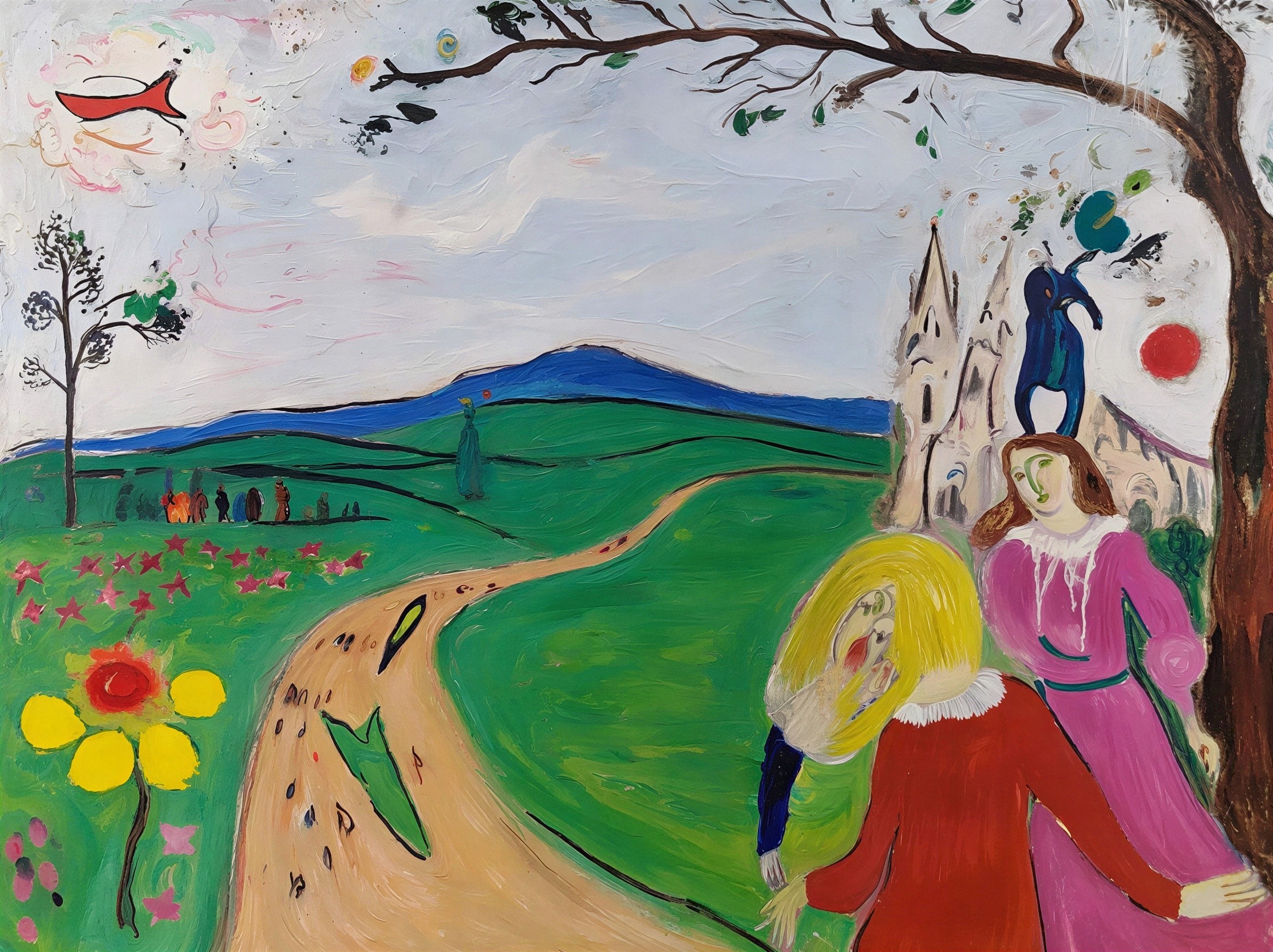 Vibrant Oil Painting Featuring Dreamlike Landscape