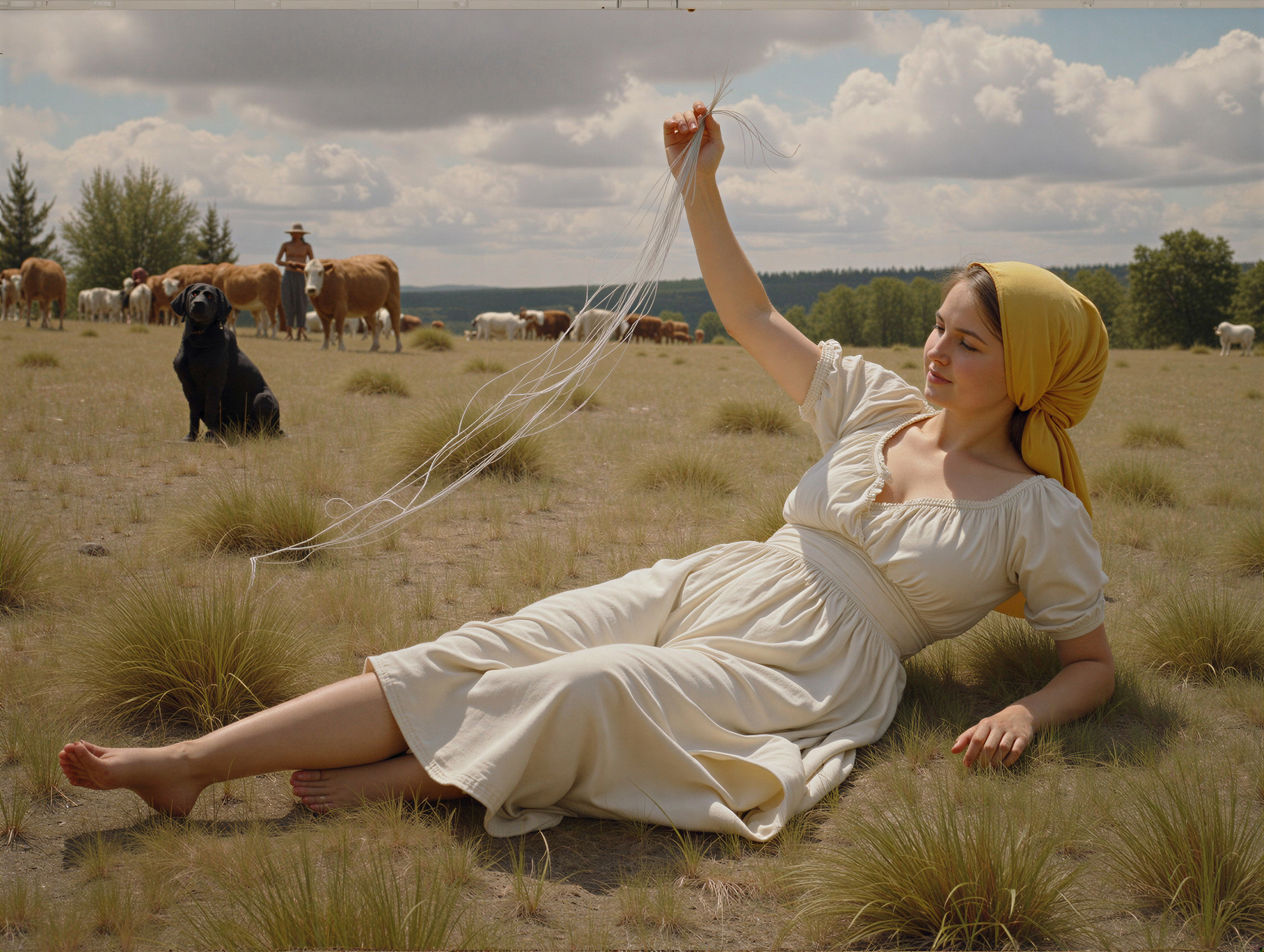 Serene Rural Scene with Woman in Yellow Dress