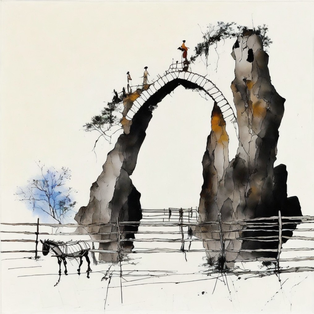 Ethereal Landscape with Rocky Archway and Bridge