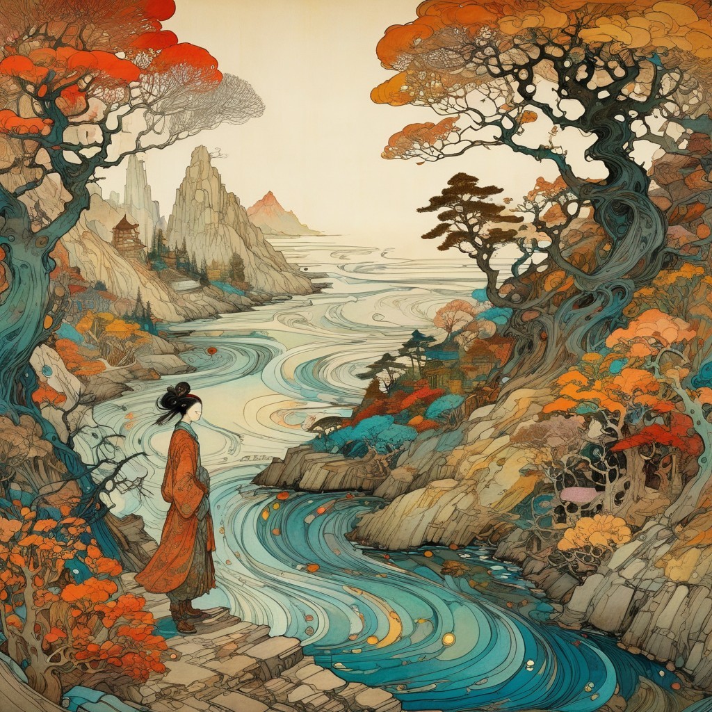Serene Landscape with River and Autumn Trees