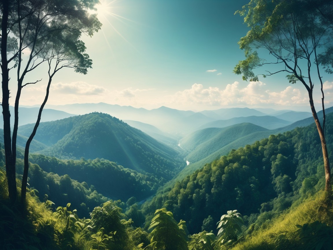 Rolling Mountains and Lush Greenery in Tranquil Landscape