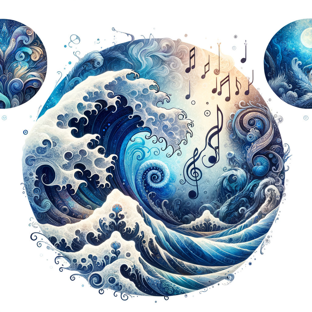 Vibrant Design of Waves and Musical Notes in Harmony
