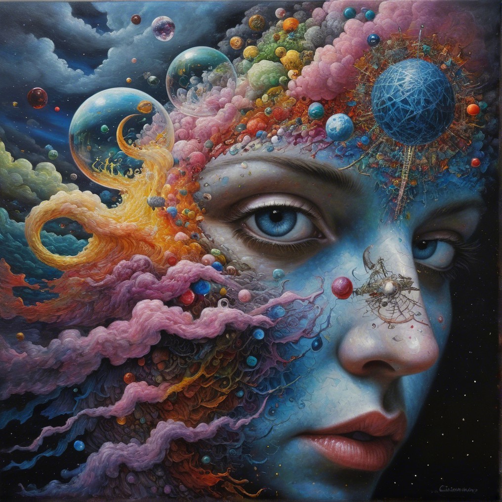 Surreal Portrait of Woman with Cosmic Elements