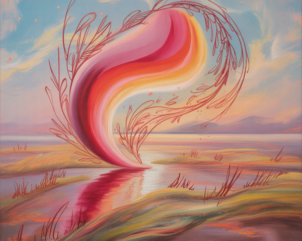 Vibrant Abstract Artwork with Serene Landscape Elements