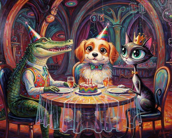 Cute Painting of Animal Friends at Birthday Party