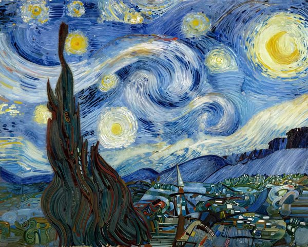 Textured Artwork Featuring a Swirling Night Sky